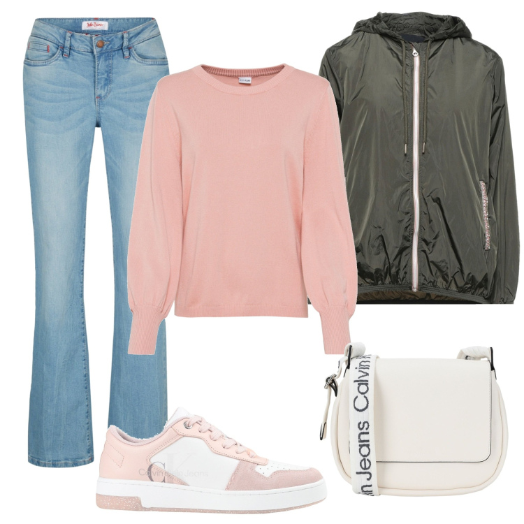 Outfit donna - Urban. Stile Urban per Tutti i giorni. Abbinamento con jeans bootcut, maglieria, sneakers, giacche, borse a tracolla.