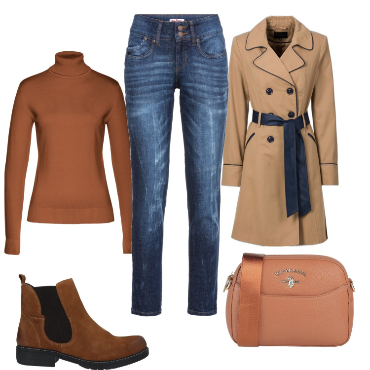 Outfit donna - MB. Stile Urban per Tutti i giorni. Abbinamento con trench, maglieria, jeans mom, stivaletti, borse a tracolla.
