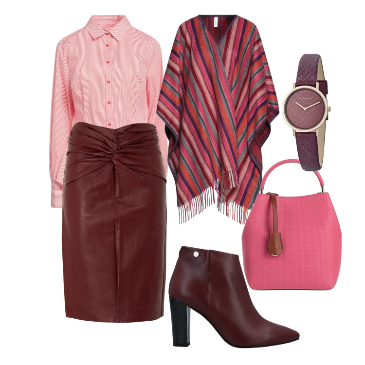 Outfit donna - Ecopelle e mantella, perché no?. Stile Chic per Tutti i giorni. Abbinamento con stivaletti, gonne longuette, cappe, borse a mano, camicie, orologi.