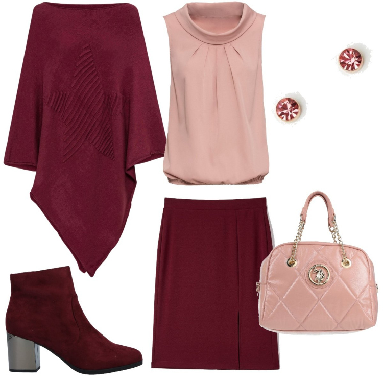 Outfit donna - Passeggiata. Stile Bon Ton per Tutti i giorni. Abbinamento con stivaletti, borse a mano, top, cappotti, gonne, orecchini.