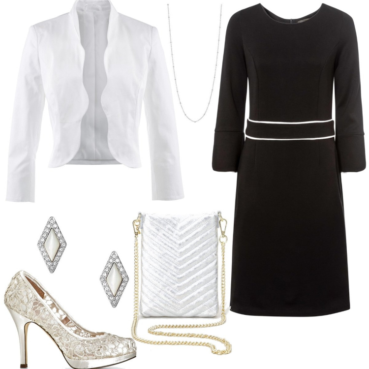 Outfit donna - Cerimonia. Stile Chic per Cerimonia. Abbinamento con blazer, vestiti, décolleté, pochette, orecchini, collane.