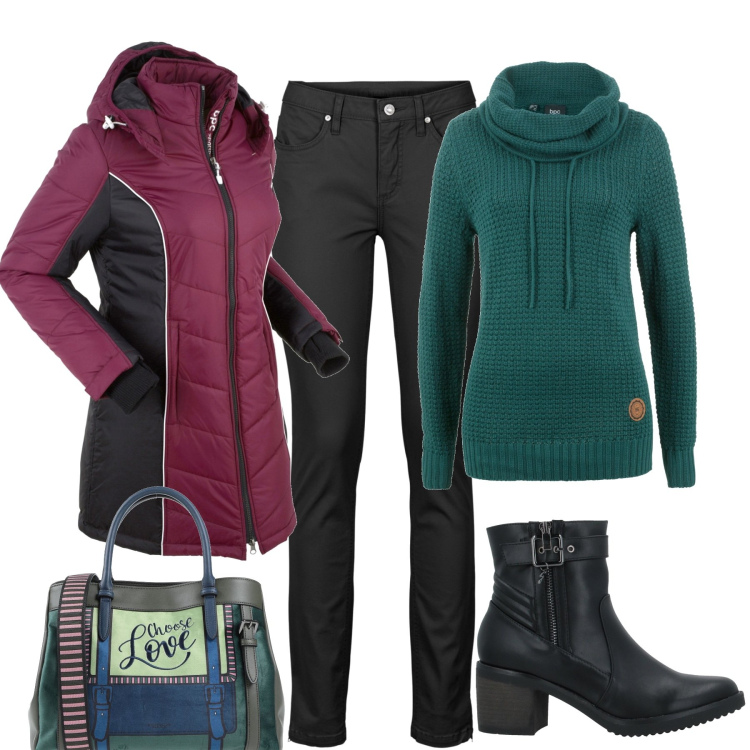 Outfit donna - Si va a piedi in città. Stile Casual per Tutti i giorni. Abbinamento con blazer, jeans skinny, maglieria, borse a mano, stivaletti.