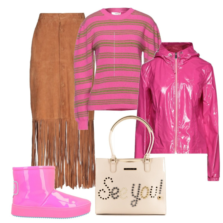 Outfit donna - Trendy #16582. Stile Trendy per Tutti i giorni. Abbinamento con stivaletti, giacche, pullovers, gonne lunghe, borse a mano.