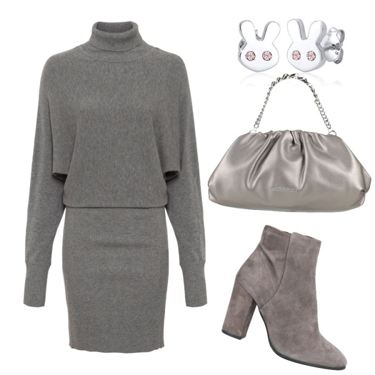 Outfit donna - La borsa dal colore metallico. Stile Casual chic per Serata fuori. Abbinamento con stivaletti, borse a mano, vestiti, orecchini.