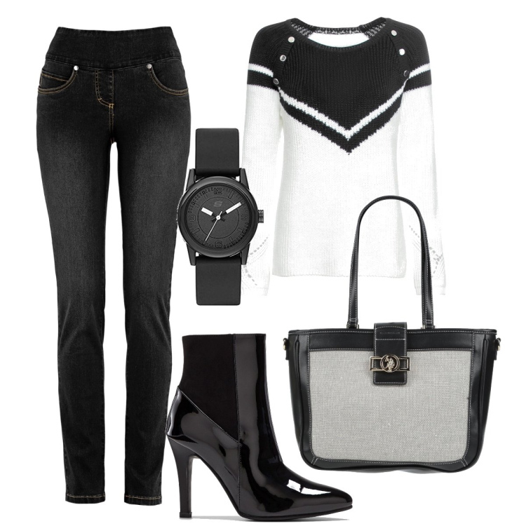 Outfit donna - Total look #1447435. Stile Glamour per Tutti i giorni. Abbinamento con maglieria, jeans, stivaletti, borse a mano, orologi.