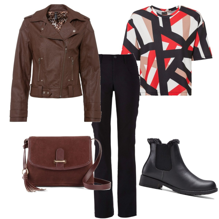 Outfit donna - La maglia contemporanea. Stile Casual chic per Tutti i giorni. Abbinamento con pantaloni, maglieria, giacche, stivaletti, borse a tracolla.