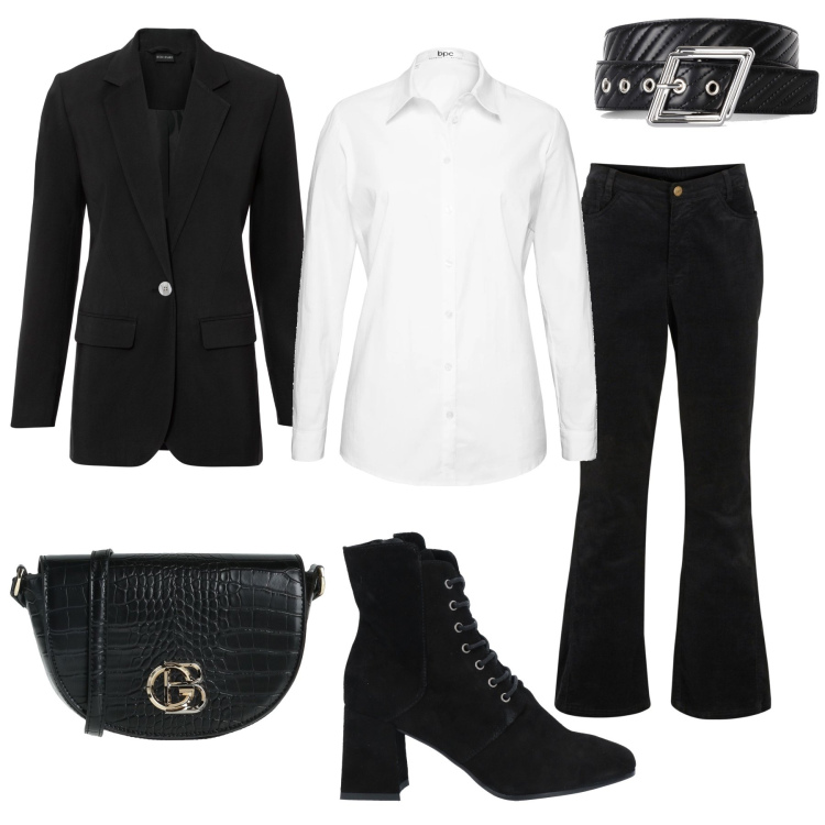 Outfit donna - Total look #1447857. Abbinamento con camicie, pantaloni, blazer, cinture, borse a tracolla, stivaletti.