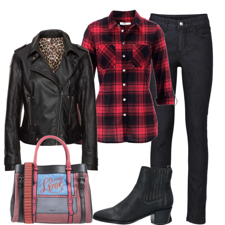 Outfit donna - La camicia a quadri. Stile Trendy per Tutti i giorni. Abbinamento con camicie, cappotti, jeans skinny, borse a mano, stivaletti.