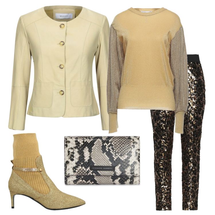 Outfit donna - Casual chic #22935. Stile Casual chic per Serata fuori. Abbinamento con stivaletti, pullovers, pantaloni, blazer, clutch.