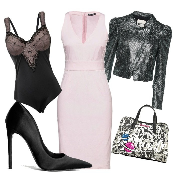Outfit donna - Elegante con grinta. Stile Glamour per Serata fuori. Abbinamento con body, vestiti midi/longuette, blazer, borse a mano, décolleté.