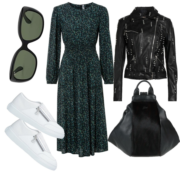 Outfit donna - Studentessa Universitaria. Stile Trendy per Scuola/Università. Abbinamento con vestiti midi/longuette, sneakers, zaini, giacche, occhiali da sole.