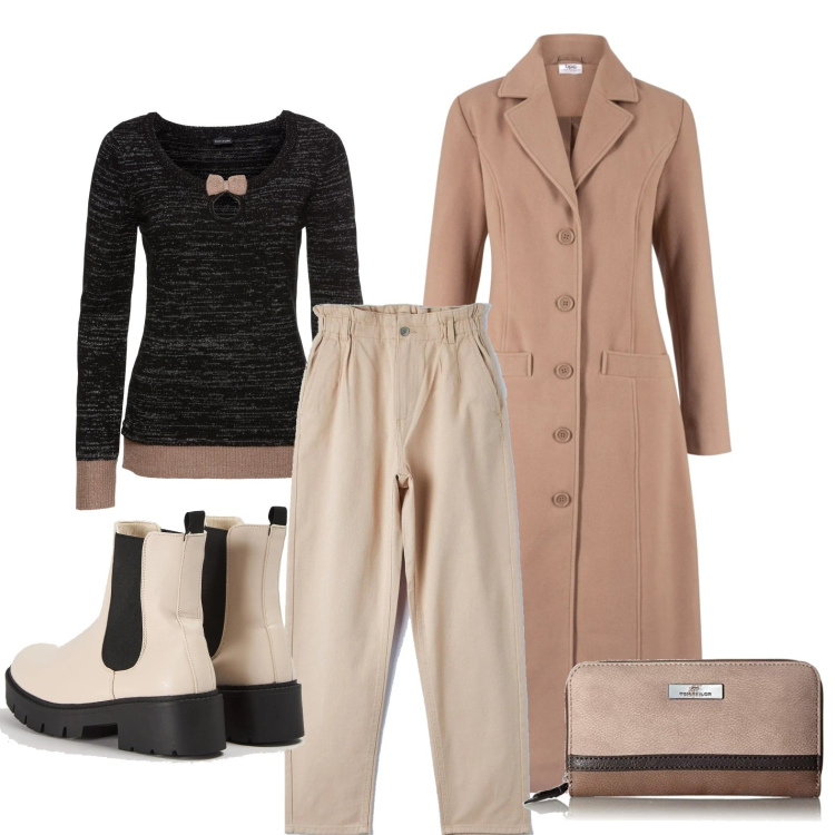 Outfit donna - Un fiocco vezzoso. Stile Bon Ton per Tutti i giorni. Abbinamento con maglieria, cappotti, pantaloni, anfibi, portafogli.