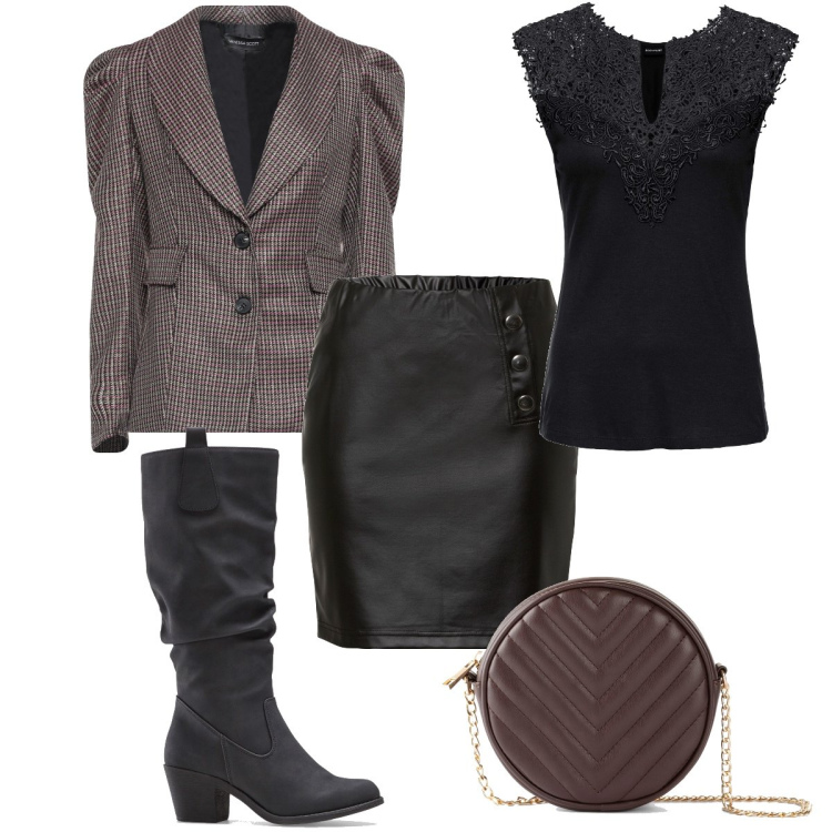 Outfit donna - Il giacchino con le maniche a sbuffo. Stile Bon Ton per Serata fuori. Abbinamento con top, stivali, gonne, borse a tracolla, blazer.