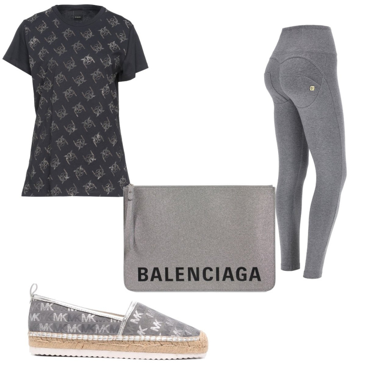 Outfit donna - Espadrillas Michael Kors. Stile Basic per Tutti i giorni. Abbinamento con t-shirt, espadrillas, pantaloni skinny, pochette.
