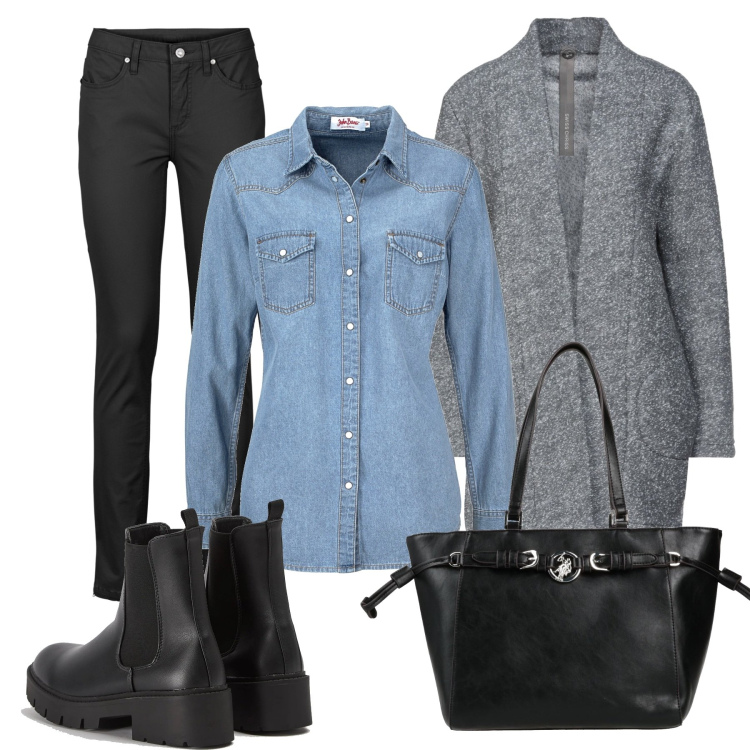 Outfit donna - La camicia in denim. Stile Casual per Tutti i giorni. Abbinamento con camicie, jeans, cappotti, borse a mano, anfibi.