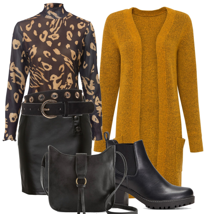 Outfit donna - Andiamo al lavoro con BonPrix. Stile Casual chic per Ufficio. Abbinamento con stivaletti chelsea, borse a tracolla, gonne, maglieria, cardigans, cinture.