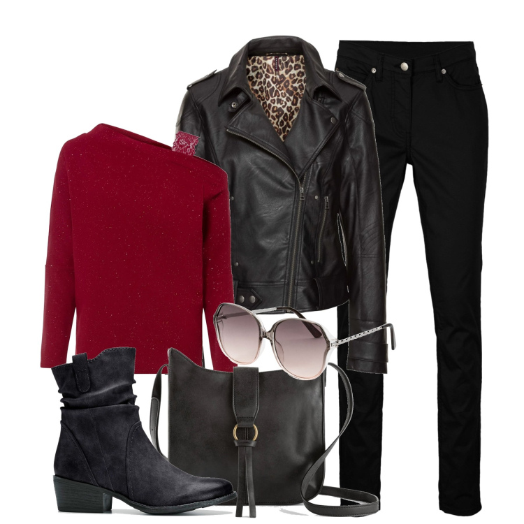 Outfit donna - Tempo libero con BonPrix. Stile Casual per Tutti i giorni. Abbinamento con stivaletti texani, borse a tracolla, giacca con bottoni blu, pantaloni, cappotti, occhiali da sole.