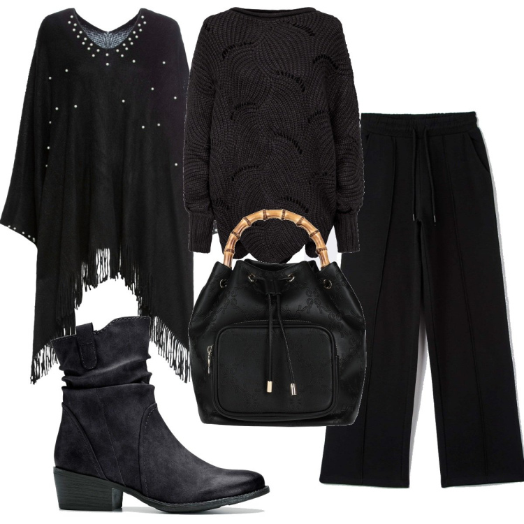 Outfit donna - Total look #1449382. Stile Trendy per Tutti i giorni. Abbinamento con stivaletti texani, cappotti, maglieria, borse a mano, pantaloni.