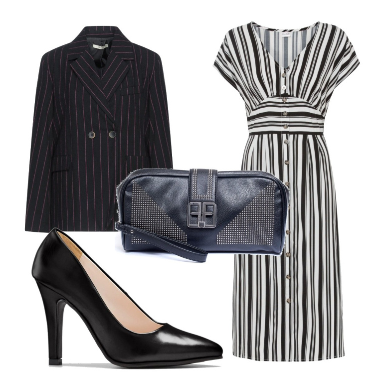 Outfit donna - Total look #1449400. Stile Trendy per Serata fuori. Abbinamento con vestiti, décolleté, blazer, pochette.