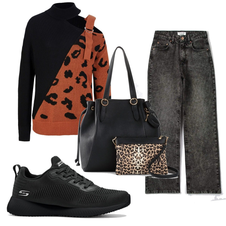 Outfit donna - Total look #1449726. Stile Trendy per Tutti i giorni. Abbinamento con sneakers, maglieria, shopping bag, jeans.
