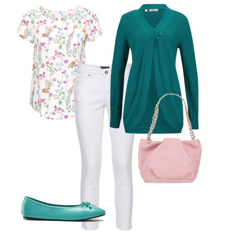 Outfit donna - Pantalone bianco in stile romantico. Stile Romantica per Tutti i giorni. Abbinamento con bluse, cardigans, ballerine, pantaloni, borse a mano.
