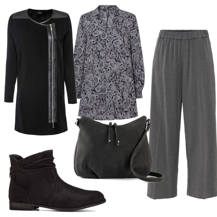 Outfit donna - Total look #1449875. Stile 70s per Tutti i giorni. Abbinamento con stivaletti, pantaloni, cardigans, camicie, borse a tracolla.