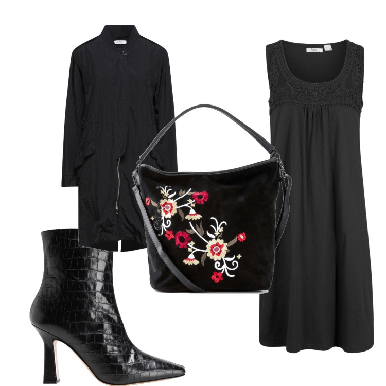 Outfit donna - Total look #1449894. Stile Trendy per Tutti i giorni. Abbinamento con vestiti corti, borse a tracolla, cappotti, stivaletti.