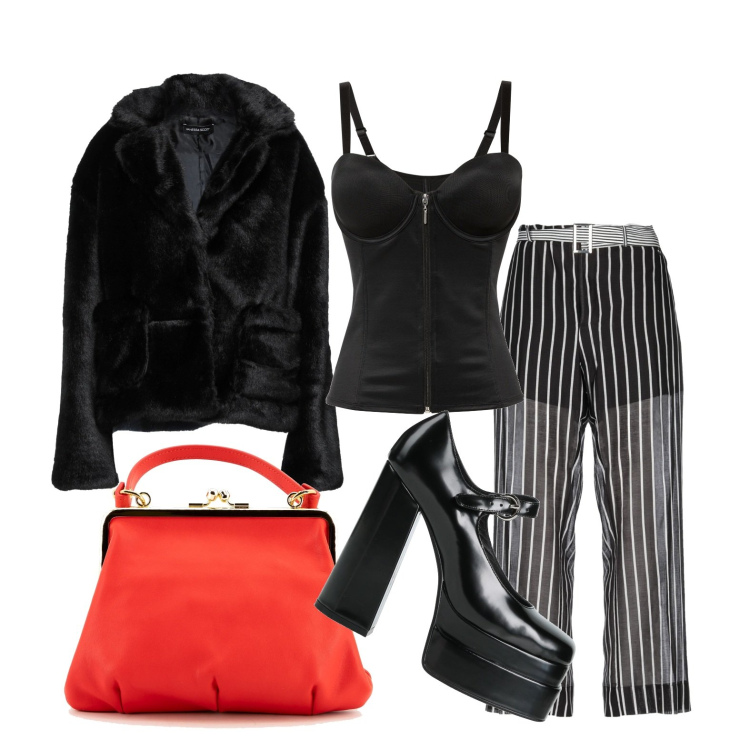 Outfit donna - Una serata pazza .... come me. Stile Glamour per Serata fuori. Abbinamento con body, décolleté, pantaloni, cappotti, borse a tracolla.