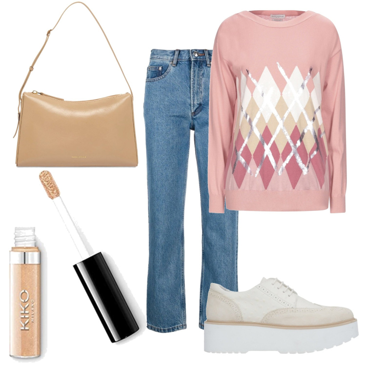 Outfit donna - Basic #10398. Stile Basic per Tutti i giorni. Abbinamento con scarpe stringate, pullovers, jeans dritti, ombretti, borse a spalla.