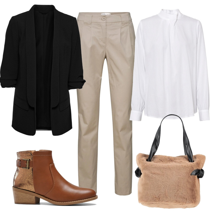 Outfit donna - La teddy bag. Stile Casual per Tutti i giorni. Abbinamento con pantaloni chino, blazer, stivaletti, bluse, borse a mano.