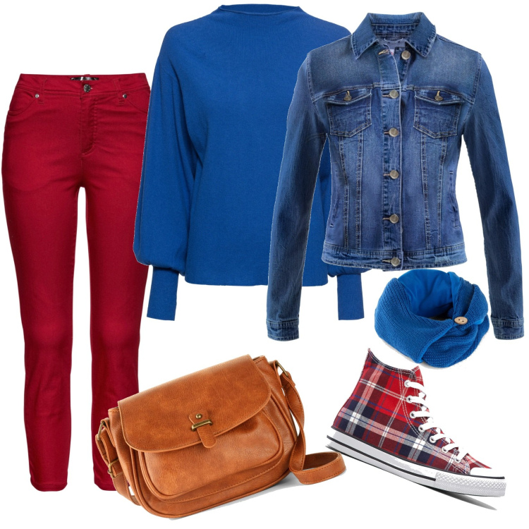 Outfit donna - Comodità. Stile Casual per Tutti i giorni. Abbinamento con maglieria, pantaloni, borse a tracolla, sneakers alte, foulard, giacche.