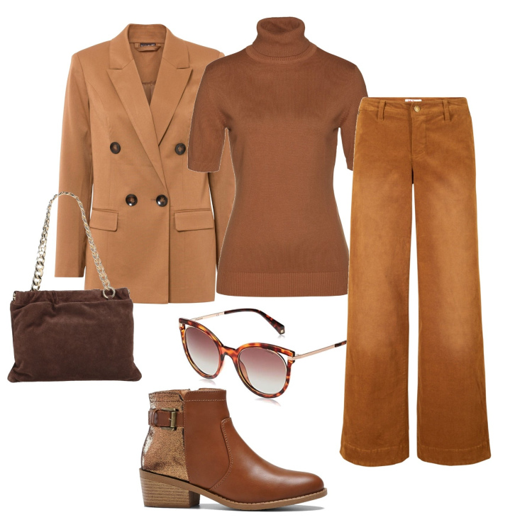 Outfit donna - Total look #1450308. Abbinamento con pantaloni, maglieria, blazer, stivaletti, borse a mano, occhiali da sole.