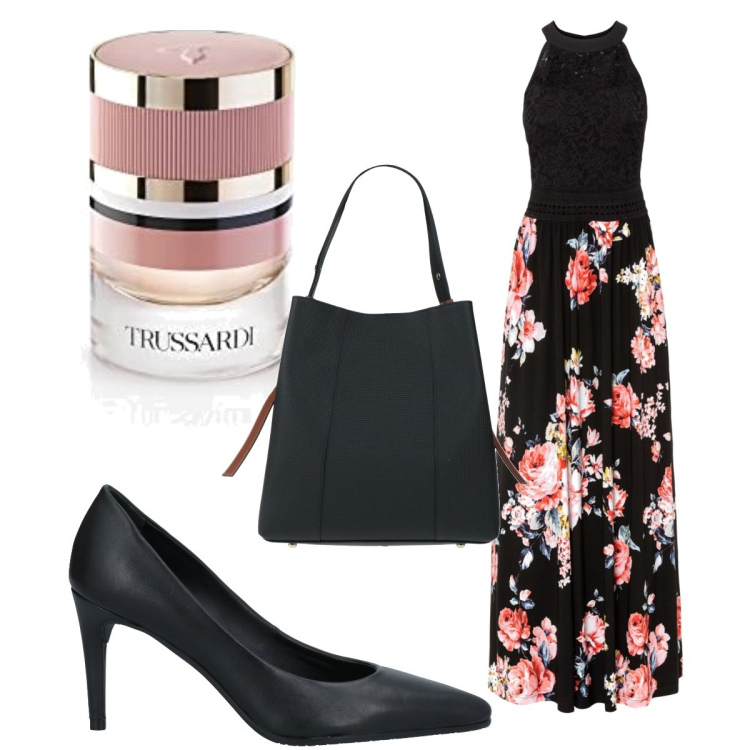 Outfit donna - Total look #1450392. Stile Romantica per Cerimonia. Abbinamento con vestiti lunghi, décolleté, borse a mano, profumi.