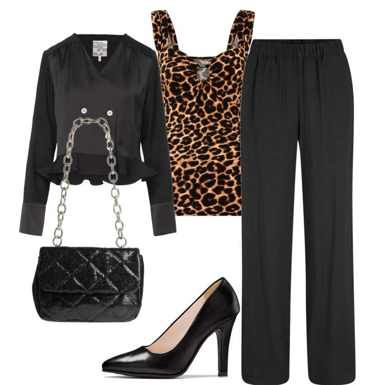 Outfit donna - In città. Stile Casual chic per Tutti i giorni. Abbinamento con pantaloni, top, décolleté, blazer, borse a spalla.