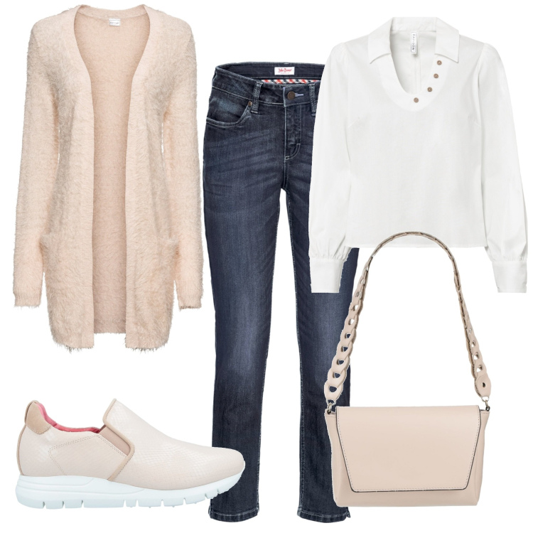 Outfit donna - Rosa chiaro. Stile Urban per Tutti i giorni. Abbinamento con jeans, bluse, cardigans, sneakers, borse a mano.