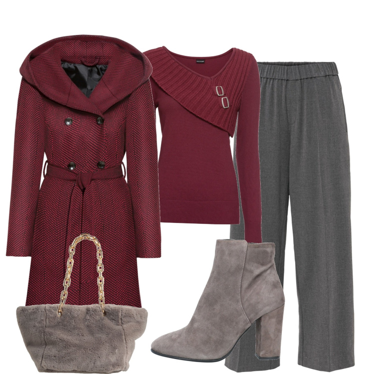 Outfit donna - In ufficio. Stile Casual chic per Ufficio. Abbinamento con maglieria, cappotti, pantaloni, stivaletti, borse a spalla.