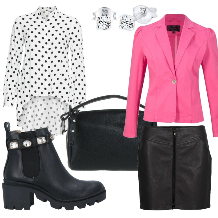 Outfit donna - Casual #18220. Stile Casual per Tutti i giorni. Abbinamento con stivaletti, borse a mano, camicie a manica corta, camicie, minigonne, orecchini.