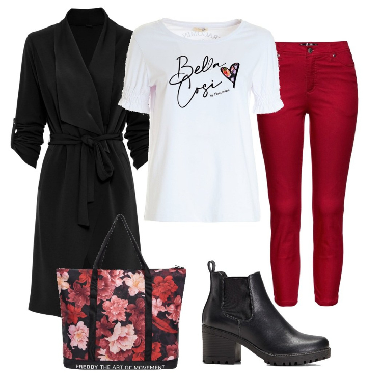 Outfit donna - Bella così. Stile Basic per Tutti i giorni. Abbinamento con pantaloni, stivaletti chelsea, giacche, t-shirt, borse tote.