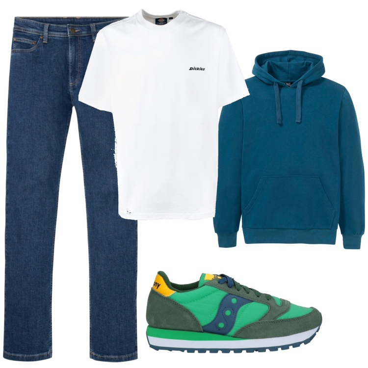 Outfit uomo - Casual #20289. Stile Casual per Tutti i giorni. Abbinamento con felpe con cappuccio, jeans, sneakers, t-shirt.