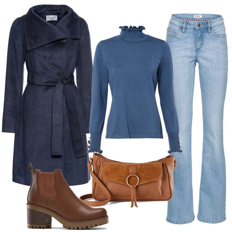 Outfit donna - Bpc Sale. Stile Casual per Tutti i giorni. Abbinamento con jeans bootcut, stivaletti chelsea, cappotti, maglieria, borse a tracolla.