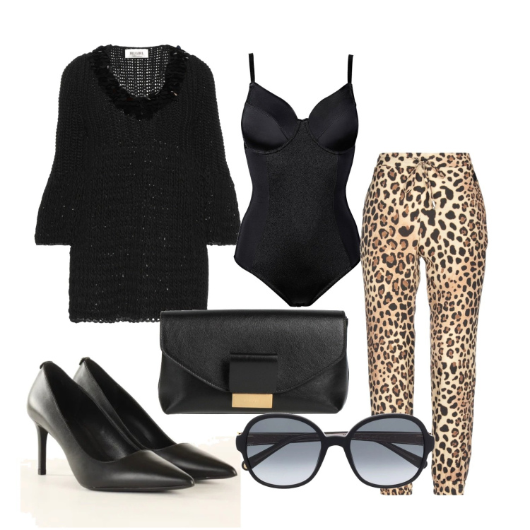 Outfit donna - Ghost outfitter - il tocco personale. Stile Casual chic per Tutti i giorni. Abbinamento con body, borse a mano, pantaloni, pullovers, décolleté, occhiali da sole.