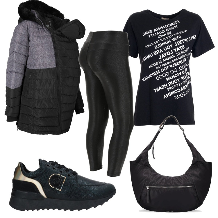 Outfit donna - Total look #1450974. Stile Basic per Tutti i giorni. look ideale per Premaman. Abbinamento con blazer, sneakers, t-shirt, leggings, borse a spalla.
