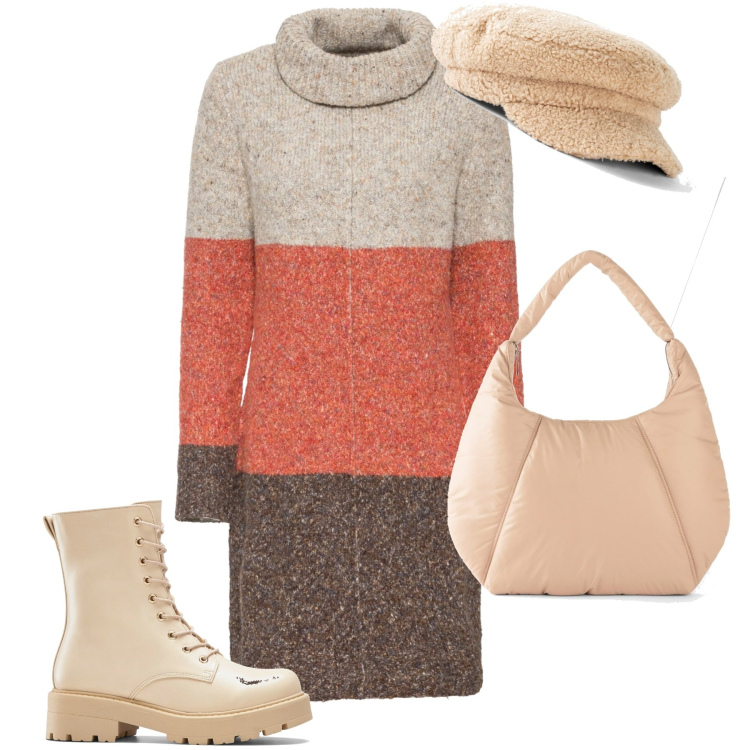 Outfit donna - BonPrix sconti Pre Black Friday. Stile Casual per Scuola/Università. Abbinamento con vestiti, stivali, borse a mano, cappelli con visiera.