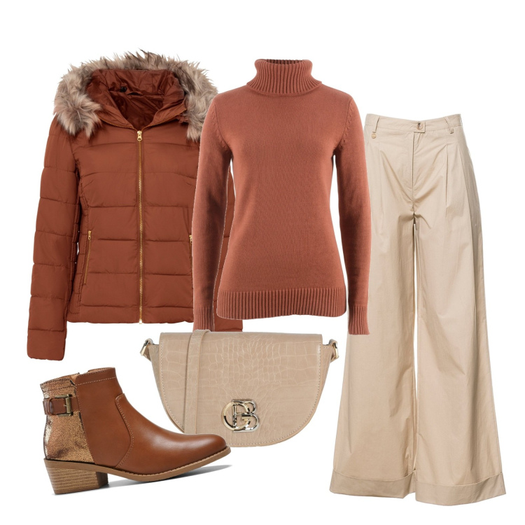 Outfit donna - Il pantalone ampio. Stile Casual per Tutti i giorni. Abbinamento con giacche, maglieria, stivaletti, borse a tracolla, pantaloni.