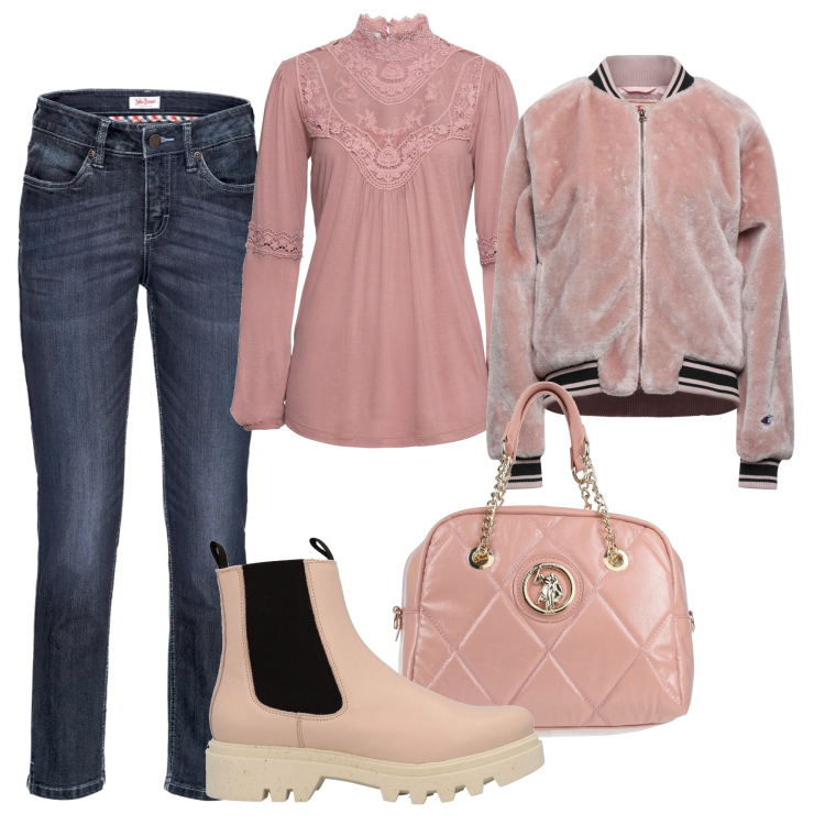 Outfit donna - Blusa romantica. Stile Casual chic per Tutti i giorni. Abbinamento con jeans, maglieria, cappotti, stivaletti, borse a mano.