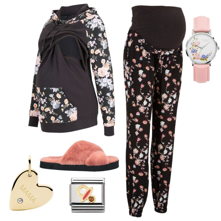 Outfit femme - Maternité - Ensemble Fleuri. Style Romantique pour Tous les jours. look idéal pour Grossesse. Assortir avec sweat-shirts, pantalon , bracelets, montres analogiques, colliers, sandales.