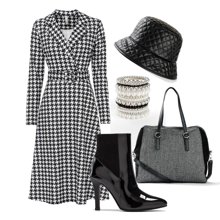 Outfit donna - Ghost outfitter - pied de poule vintage. Stile Vintage retrò per Tutti i giorni. Abbinamento con borse a mano, braccialetti, cappelli con visiera, vestiti, stivaletti.