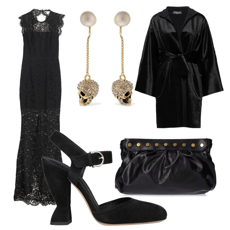 Outfit donna - Total look #1451517. Stile Chic per Serata fuori. Abbinamento con vestiti lunghi, cappotti, décolleté, orecchini, pochette.
