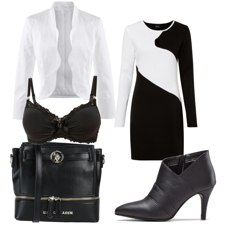 Outfit donna - Total look #1451547. Stile Chic per Serata fuori. Abbinamento con blazer, vestiti, stivaletti, reggiseni, borse a tracolla.