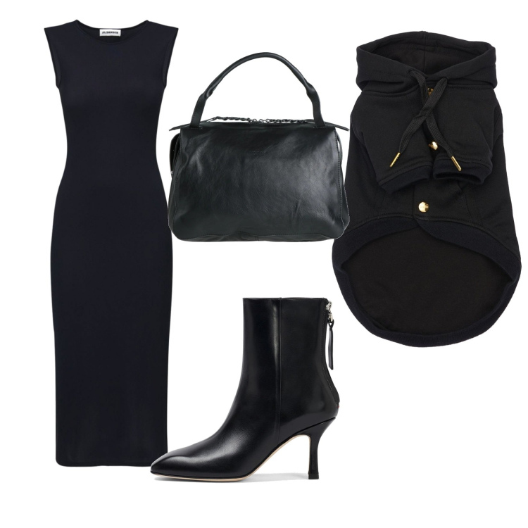 Outfit donna - Halloween in ufficio. Stile Glamour per Ufficio. Abbinamento con borse a mano, felpe con cappuccio, vestiti midi/longuette, stivaletti.